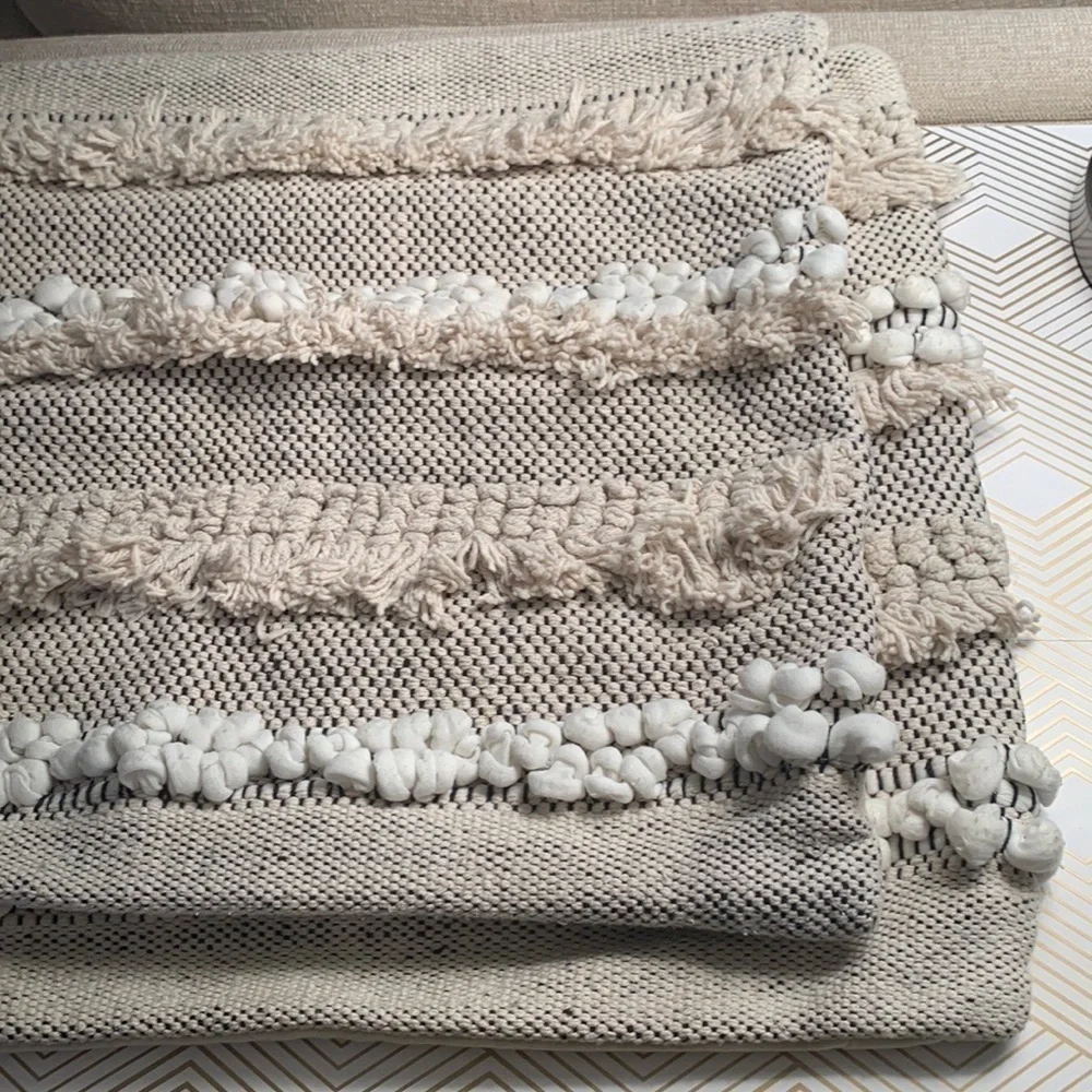 Boho Style Accent Beige & Black Woven Pillow Shams